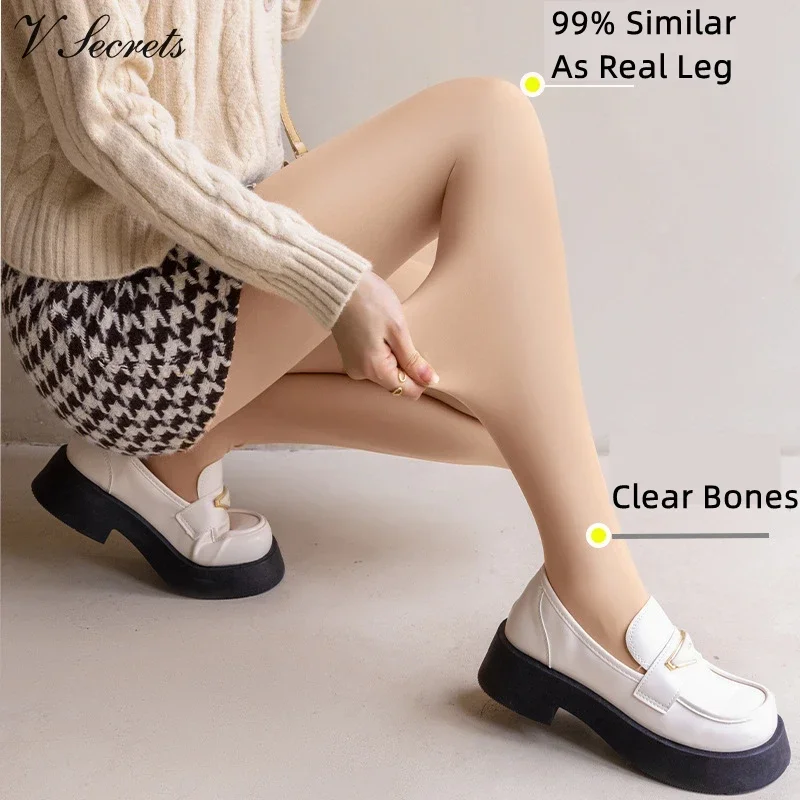 Female Tights Sexy Thermal Super Elastic 99% Similar As Real Leg Winter Stockings Single Layer Integrated Fleece Thick Pantyhose