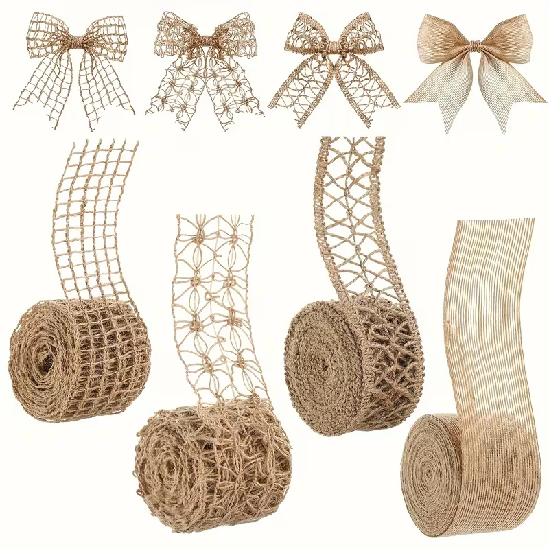 1pc/4pcs/set 2m/roll Natural Burlap Ribbon - Linen Lace Trim for DIY Crafts, Wedding & Party Decorations, Home Gift Wrapping，
