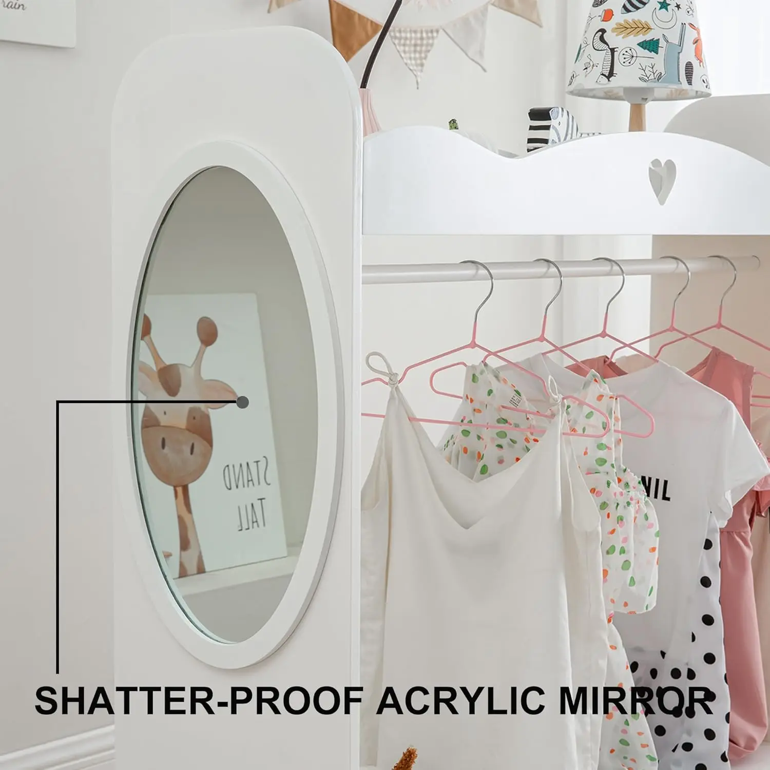 خزانة ملابس من Armoire مع مرآة، خزانة ملابس معلقة مفتوحة مع رف ملابس، خزانة تخزين أزياء الأطفال الصغار، خزانة تخزين أزياء الأطفال
