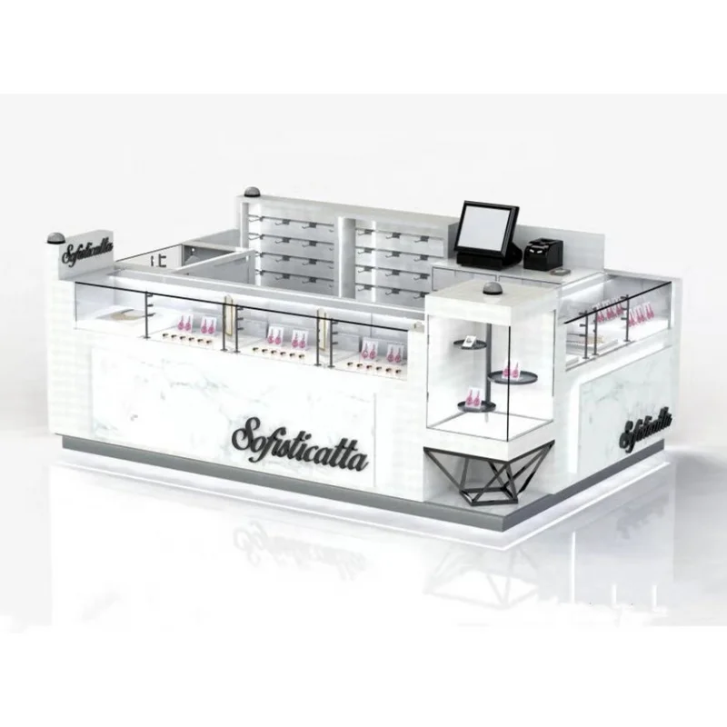 （customized）Perfume Showcase Cosmetics Display Cabinet Glass Mall Kiosk Display Jewelry Kiosk Booth in Mall