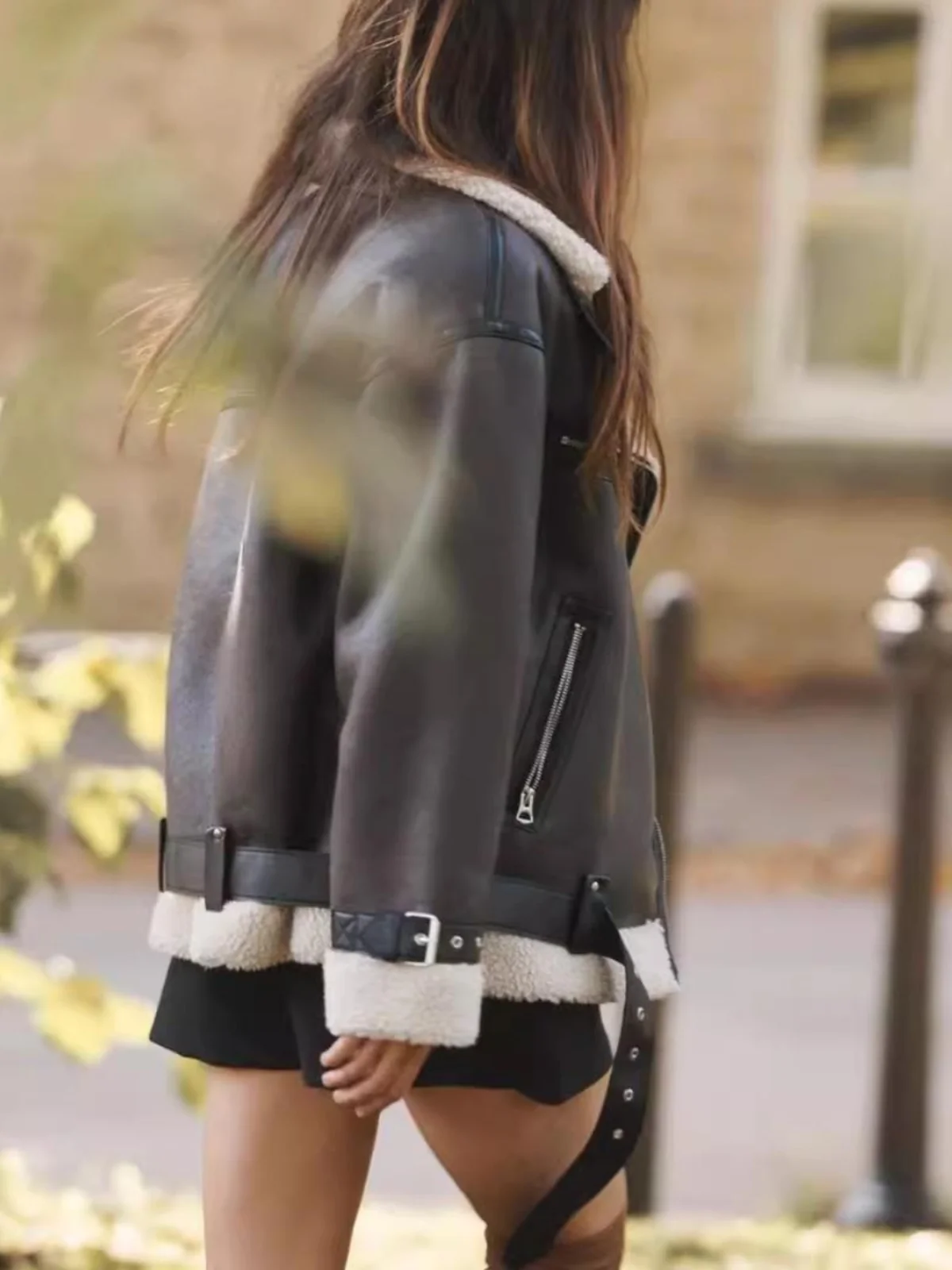 ملابس خارجية لراكبي الدراجات النارية ذات ياقة على الوجهين طويلة Sve من الجلد والفرو Jaet ملابس خارجية للخريف والشتاء وصل حديثًا 8073263