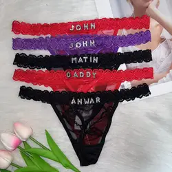 Tanga personalizado con nombre y letras de diamantes de imitación, tangas de encaje personalizadas, Tanga, Bikini, regalo de joyería