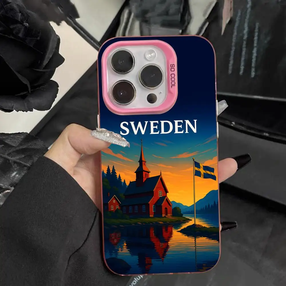 Funda para teléfono móvil con bandera de Suecia para iPhone 17 16 15 14 13 12 11 X XR XS 8 7 Pro Max Plus, funda rosa translúcida de lujo