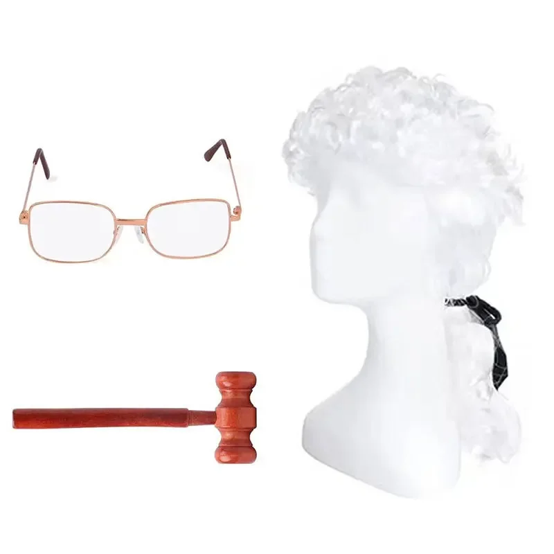 Cosplay Amazon juez mazo abogado peluca juez cola de caballo peluca Cosplay Colonia accesorios de fiesta