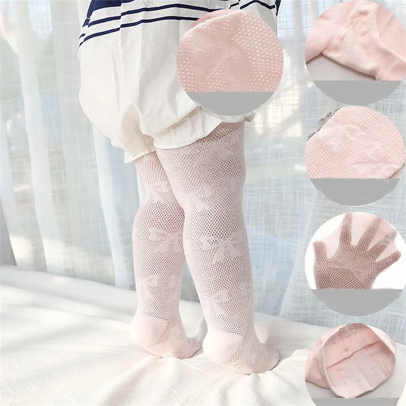 0-24Month Newborn Baby Tights For Girl Spring Summer Mesh Bow Soild Pantyhose Infant Girl Thin Breathable Cotton Stockings New