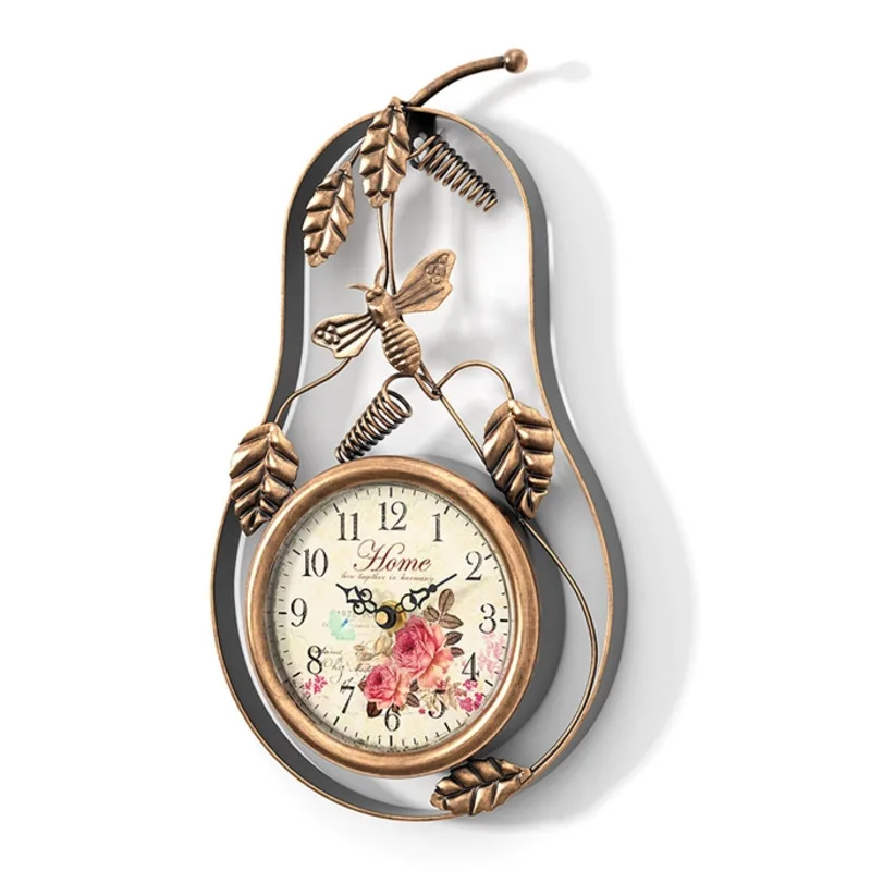 3D Gourd Wall Clock Vintage Metal Hanging Clock European Lucky Fu Lu Living Room Home Decor Silent Wall Clock 3D Gourd Wall Gift
