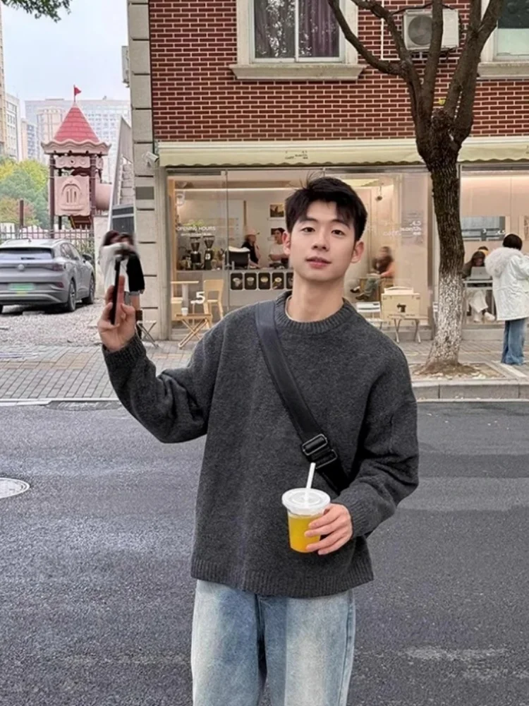 

Мягкий уютный мужской вязаный свитер с круглым вырезом, теплый, повседневный базовый слой для зимнего сезона