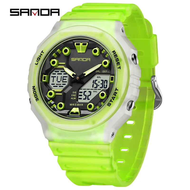 

SANDA6200 Trendy Cool Sports Electronic Watch Waterproof Dual Display Countdown Night Light Multifunctional Trendy Student Watch