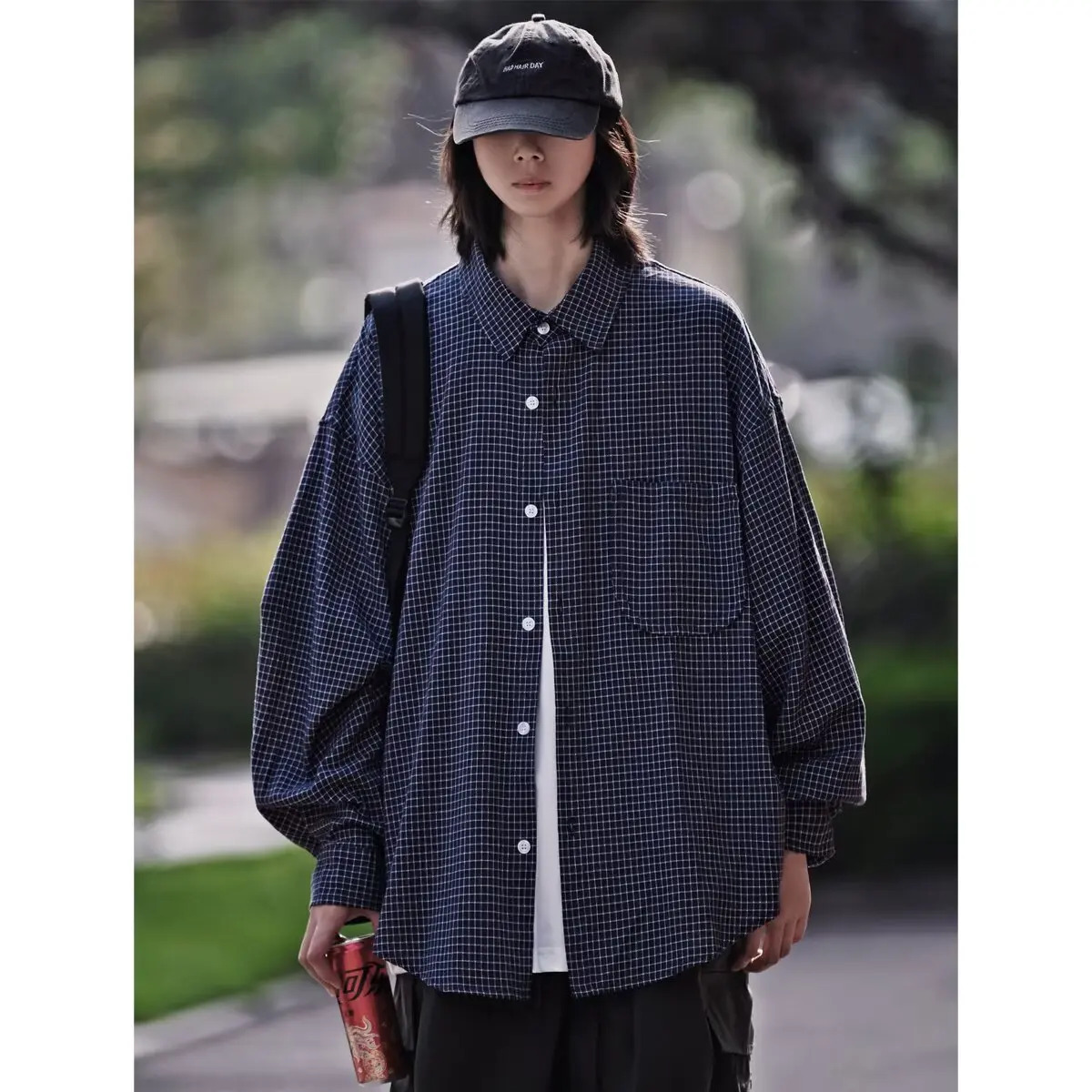 

Loose Long Sve Plaid irt Color Blo Japanese Sle Retro College Sle Men Women Couples Match Thin Outerwear Polyester...