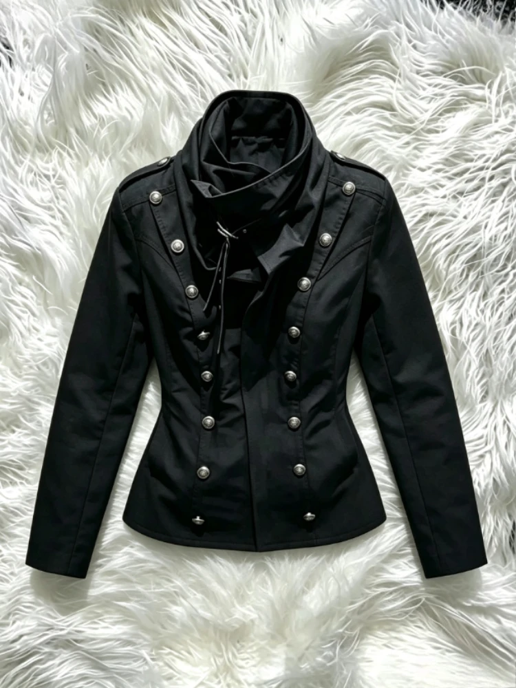 Vintage Korean Harajuku Hooded Outerwear For Women Gothic Oversized Faux Fur Collar Coat Youth Subcultural Street Casual Outfit