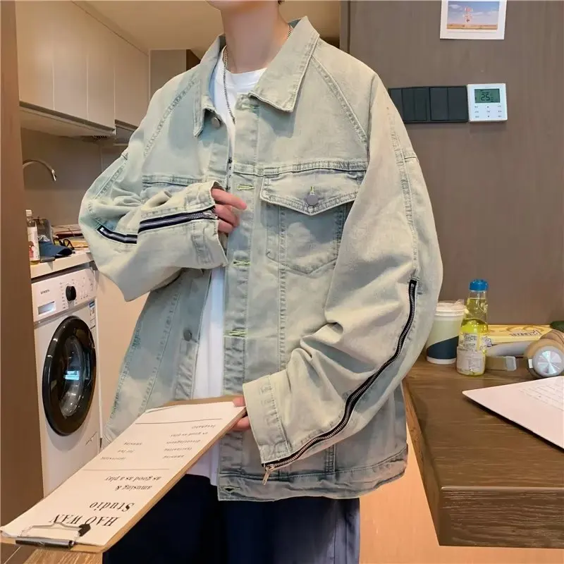 خريف شتاء كبير الحجم 250 Pou الأمريكية شارع العليا الدنيم سترة مفتوحة Jaet الرجال سستة تصميم معطف فوقي فريد #1