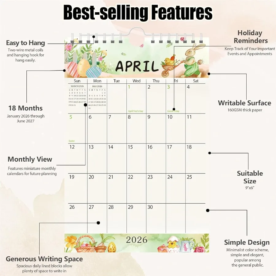 Маленький настенный календарь на 2026202718 месяцев Мини-настольный настенный календарь работает с января 2026 до июня. 2027 Вертикальная ежемесячная заметка размером 6 x 9 дюймов
