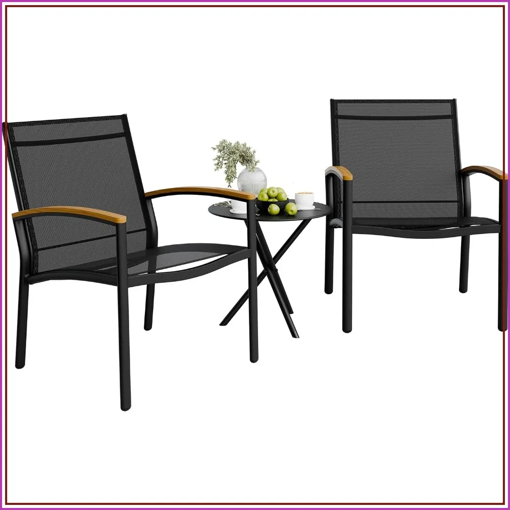 

3-Piece Patio Bistro Set, Outdoor Textilene Fabric Chairs with Table for Lawn Garden Balcony (Black)