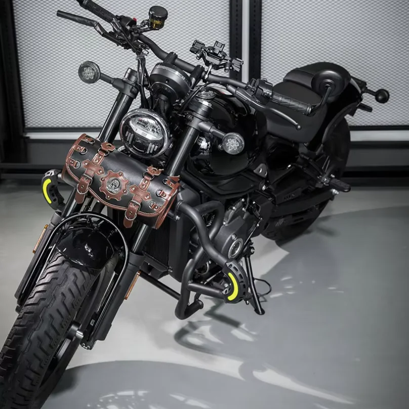 Punk Style Retro Motorcycle Pendant Bag Motorcycle Front Fork Handlebar Bag Storage Pouch Capacity Tank Bag PU Leather Tool Bag