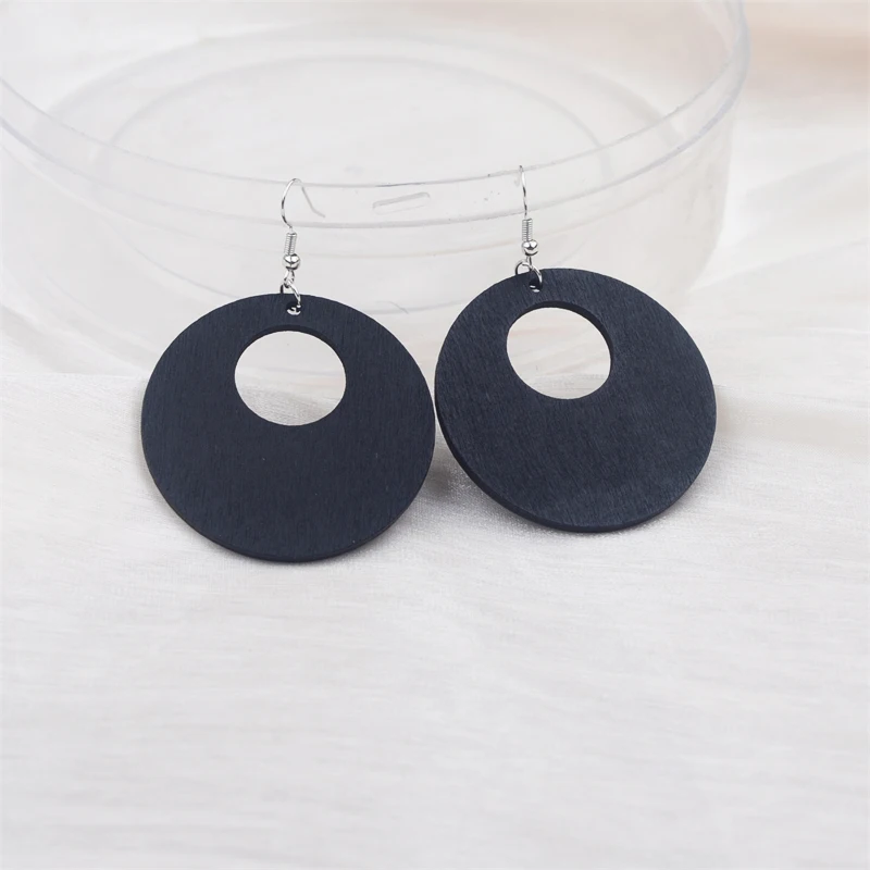 New Wooden Round Pendants Women\'s Dangle Earrings Rose Green Black Geometric Statement Female Hanging Earrings 2025 new in