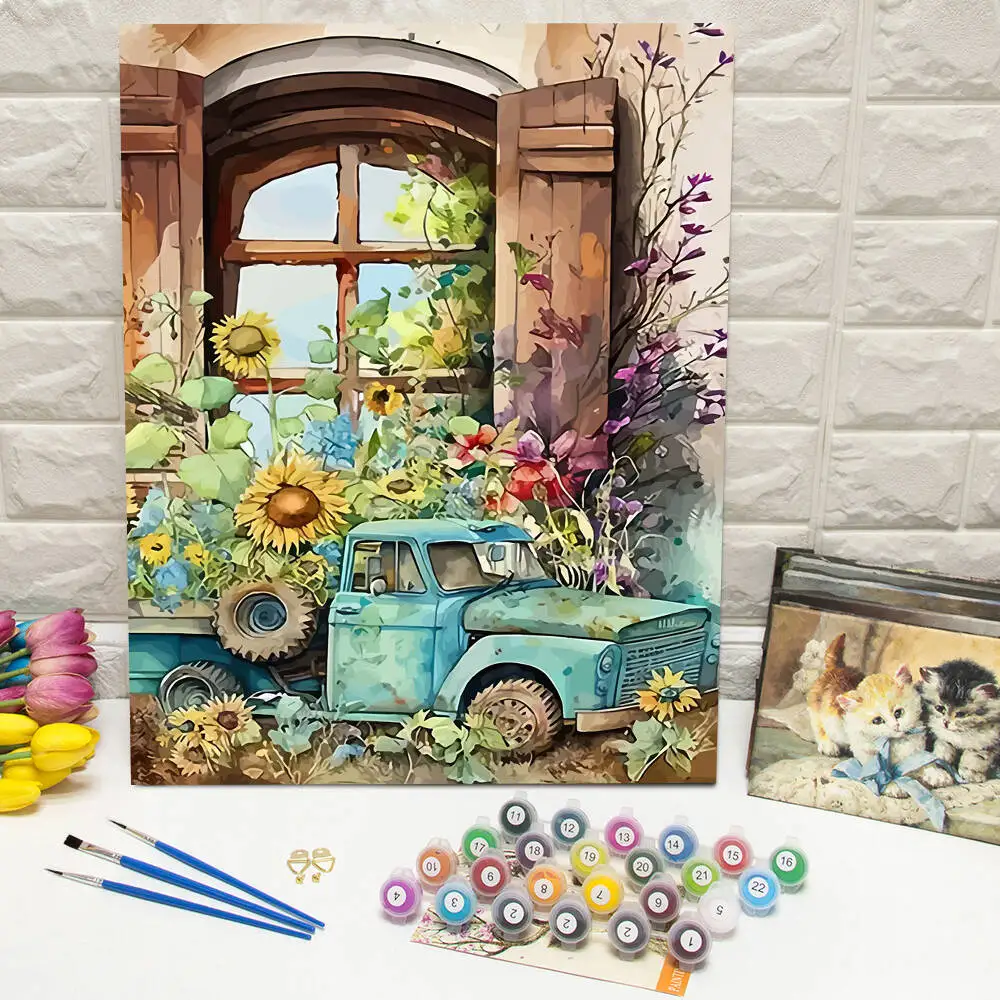 Ölgemälde nach Zahlen, Berglandschaft, DIY, digitale Malerei, Haus, Baum, Landschaft, Bild, Kunsthandwerk auf Leinwand, handgemaltes Geschenk
