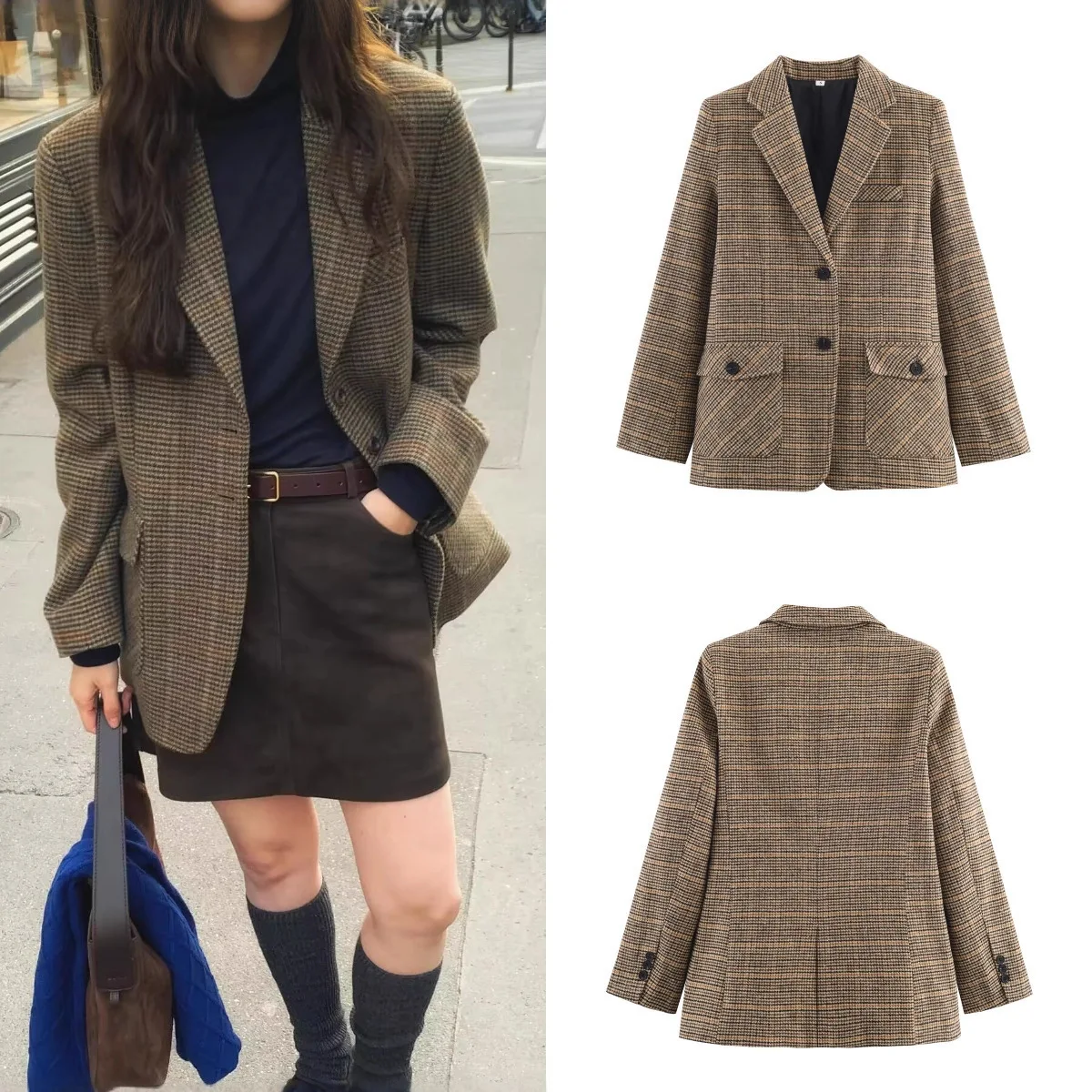

Autumn Style Women's Fashion Casual Thousand Bird Grid Blazer 2026 Spring On The New Retro Trend