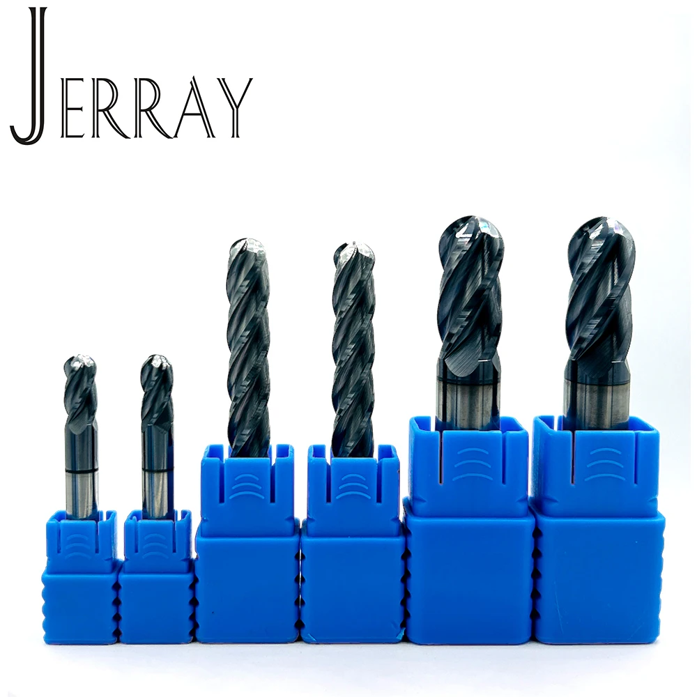 JERRAY D6mm 8mm 10mm 12mm 4Flutes HRC45 Tungsten Carbide Ball nose End Mills Spiral Bits Router Bits CNC end milling cutter