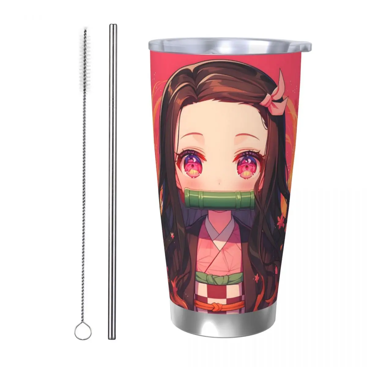 

Nezuko Kimono Demon Slayer Kimetsu No Yaiba Аниме Стакан из нержавеющей стали Вакуумные изолированные кружки Термальная холодная чашка Соломенная крышка 20 унций