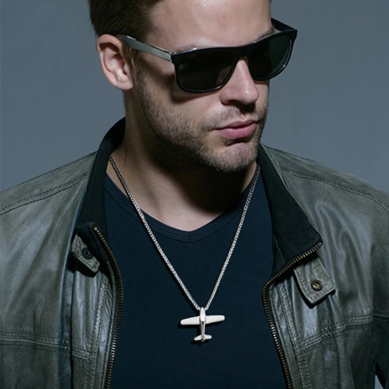 Cool Fashion Plane Pendant Necklaces for Men,Rock Punk Stainless Steel Air Force Neck Collar Gift Jewelry