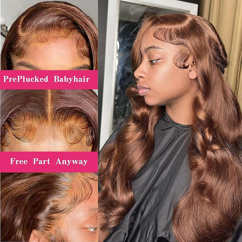 Body Wave Chocolate Brown Human Hair Wig 13X6 13X4 Lace Front Wigs 30 34 Inch Preplucked Lace Frontal Colored Wig Brazilian Wigs