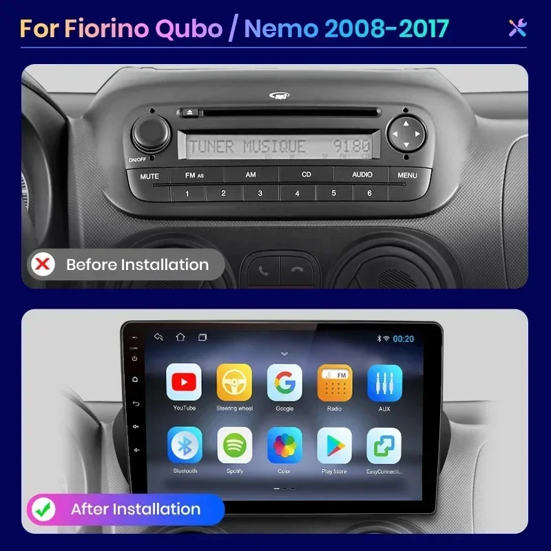 

Android 13 Radio For Fiat Fiorino Qubo For Citroen Nemo For Peugeot Bipper 2008-2017 Car stereo Multimedia Player Carplay Auto
