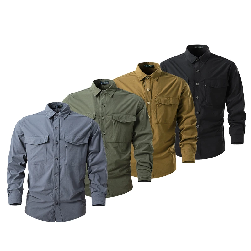 

Spring And Autumn Men's Pocket Long Sleeved Shirt Slim Fit Casual Work Clothes Tactical Shirt Hunting Camping Fishing Top