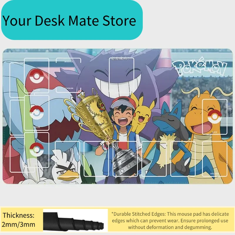 Alfombrilla de juego y alfombrilla para ratón de Pokémon Ash Ketchum Championship Celebration TCG, alfombrilla de escritorio grande antideslizante y antisuciedad