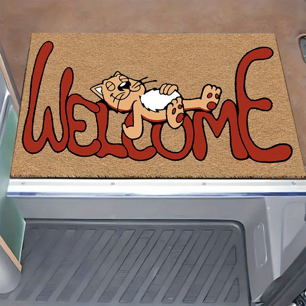 1pc Cute Kitten Welcome Mat - Adorable Kitten Paw Print Suitable for Indoor/Outdoor Use, Machine-Washable Soft, Rectangular Fl