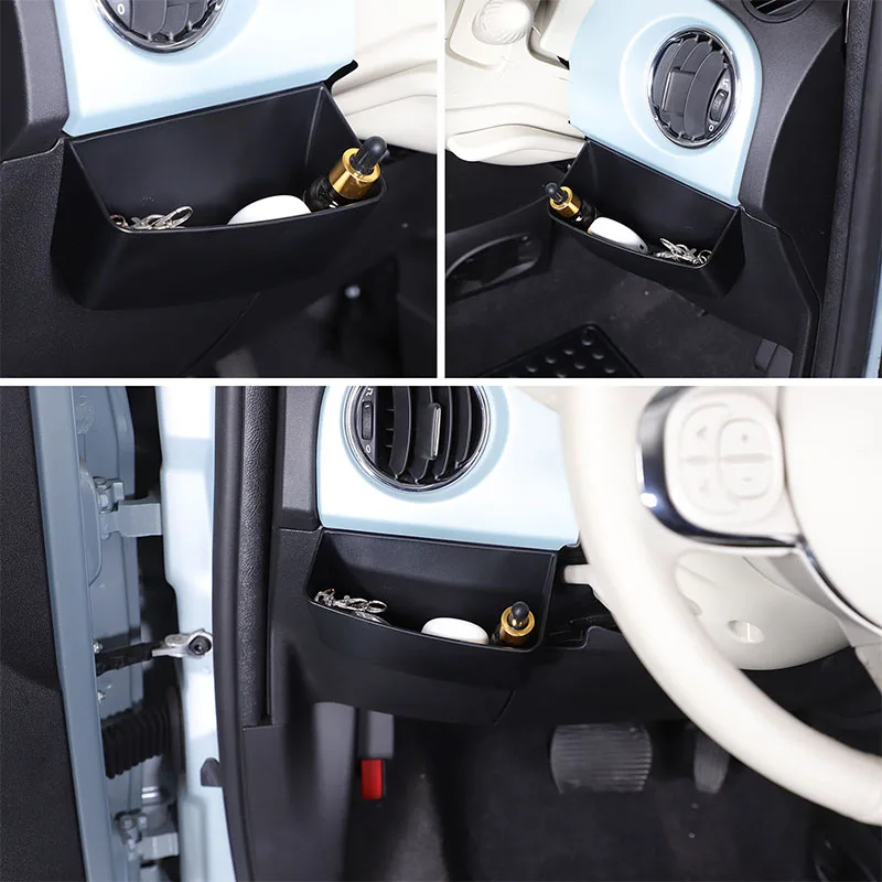 For Fiat 500 2010-2024 ABS Black Car Steering Wheel Left Knee Storage Box Multifunctional Storage Box Car Interior Accessories