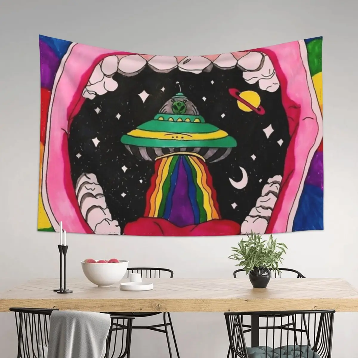 

iconic alien in the mouth trippy design Tapestry Cute Decor Room Ornaments Cute Room Decor Tapestry