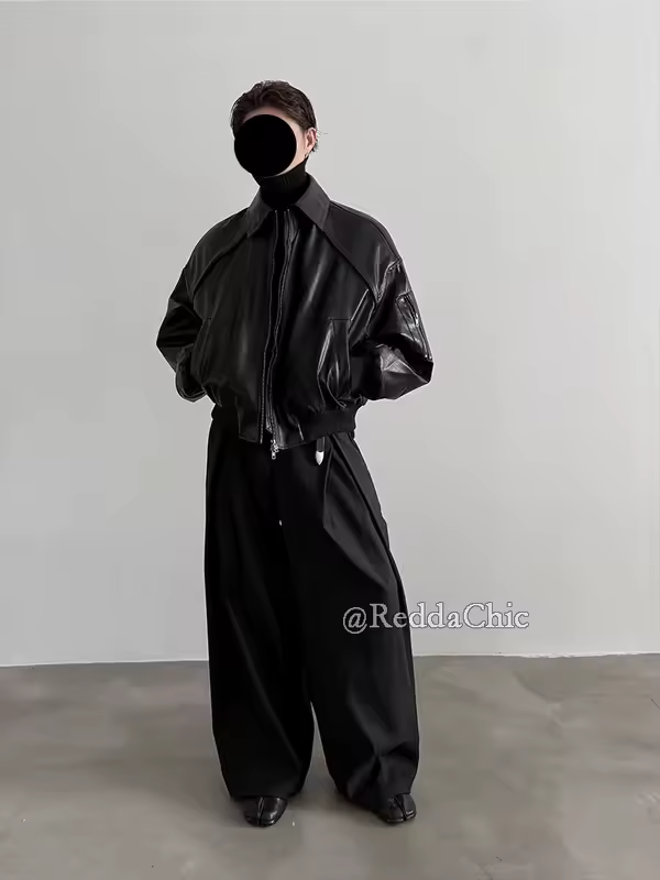 REDDACHiC Men's Pleated Front Wide Leg Pants Cleanfit Black Solid Low Waist Dressy Trousers Unisex Office Work Casual Clothes - Image 6