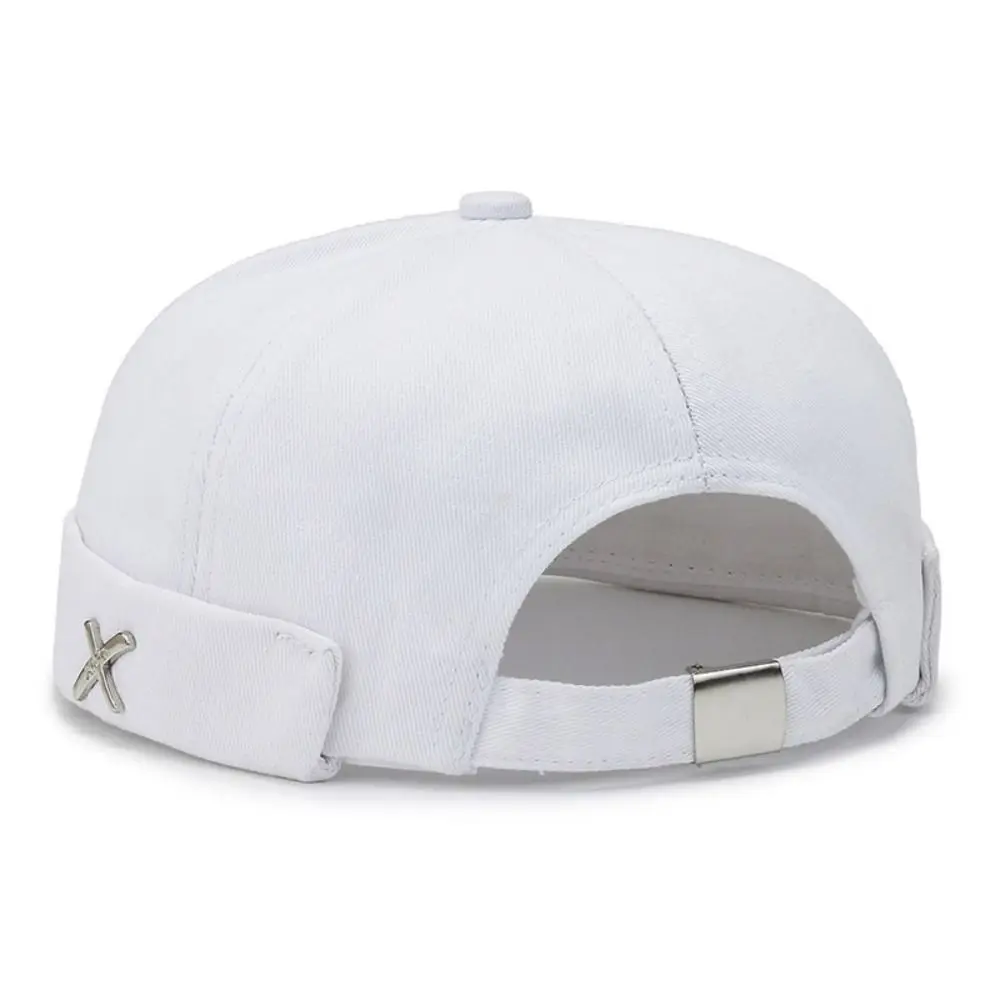 Leisure Vintage Dome Melon Cap Hip Hop Polyester Brimless Skullies Cap Metal X Logo Soft Brimless Hat Streetwear