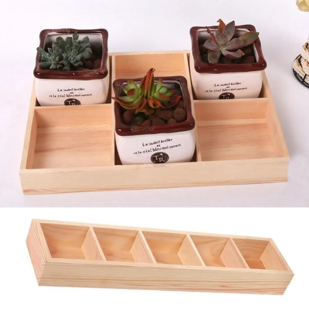 Multi Grid Wooden Flower Pot Wooden Planter Box Bonsai Planter Box Desktop Storage Holder Organizer Vintage Succulent Container