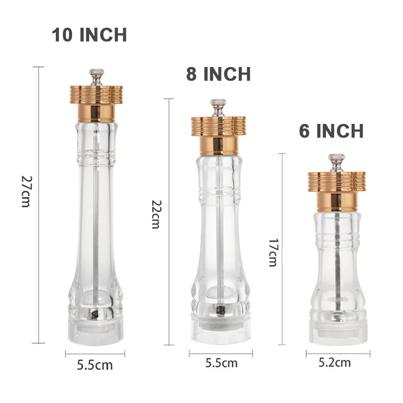 Acrylic Pepper Grinder Transparent Salt and Pepper Spice Shaker Adjustable Pepper Seasoning Grinder Salt Mill Kitchen Tool