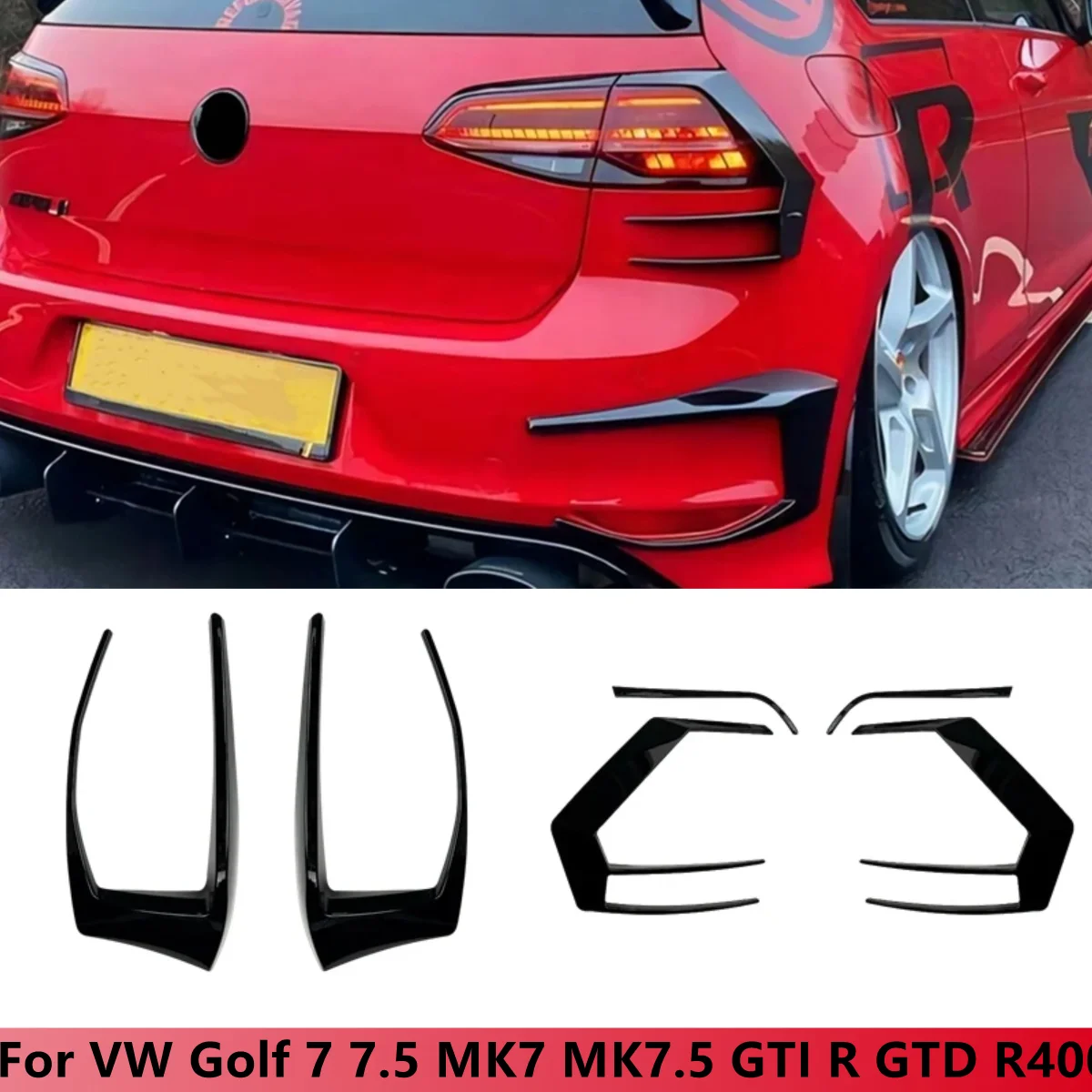 

Up/Drown Rear Bumper Splitter Canard For VW Golf 7 7.5 MK7 MK7.5 GTI R GTD R400 2012-2020 Rear Tail Lamp Spoiler Brake Lamp Trim