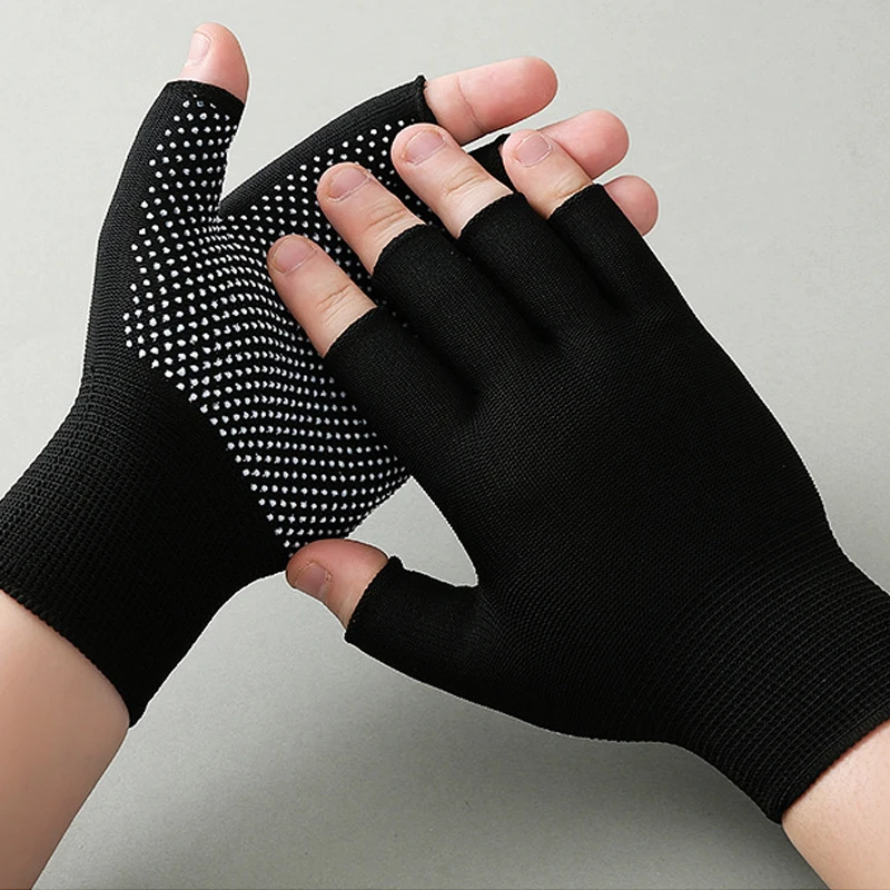 Wear-resistant Nylon Work Gloves Fingerless Gloves Unisex Non-slip Cycling Driving Gloves Half Finger Mittens Sports Yoga Gloves