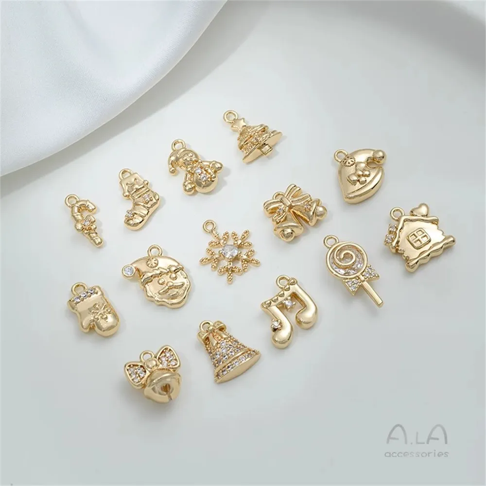 

14K Gold-plated Christmas Series Bell Snowman Gloves Hat Lollipop Pendant DIY Jewelry Accessory