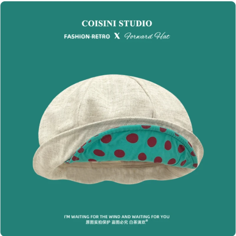 Niche Polka Dot Double Brim Berets Damenmode Flip-Brimm Cloud Hat mit Temperament und ansprechendem Design, achteckige Newsboy-Kappe für ein schmales Gesicht