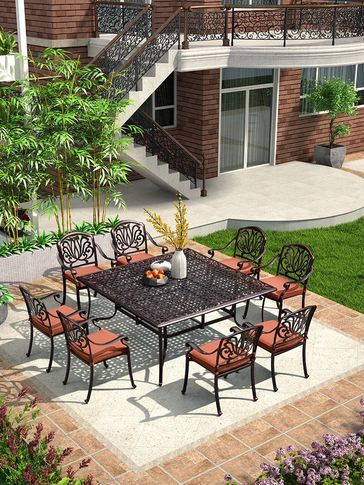 Outdoor Table and Chair Combination Courtyard Iron Art Rainproof and Sunscreen Rectangular Table Outdoor Terrace