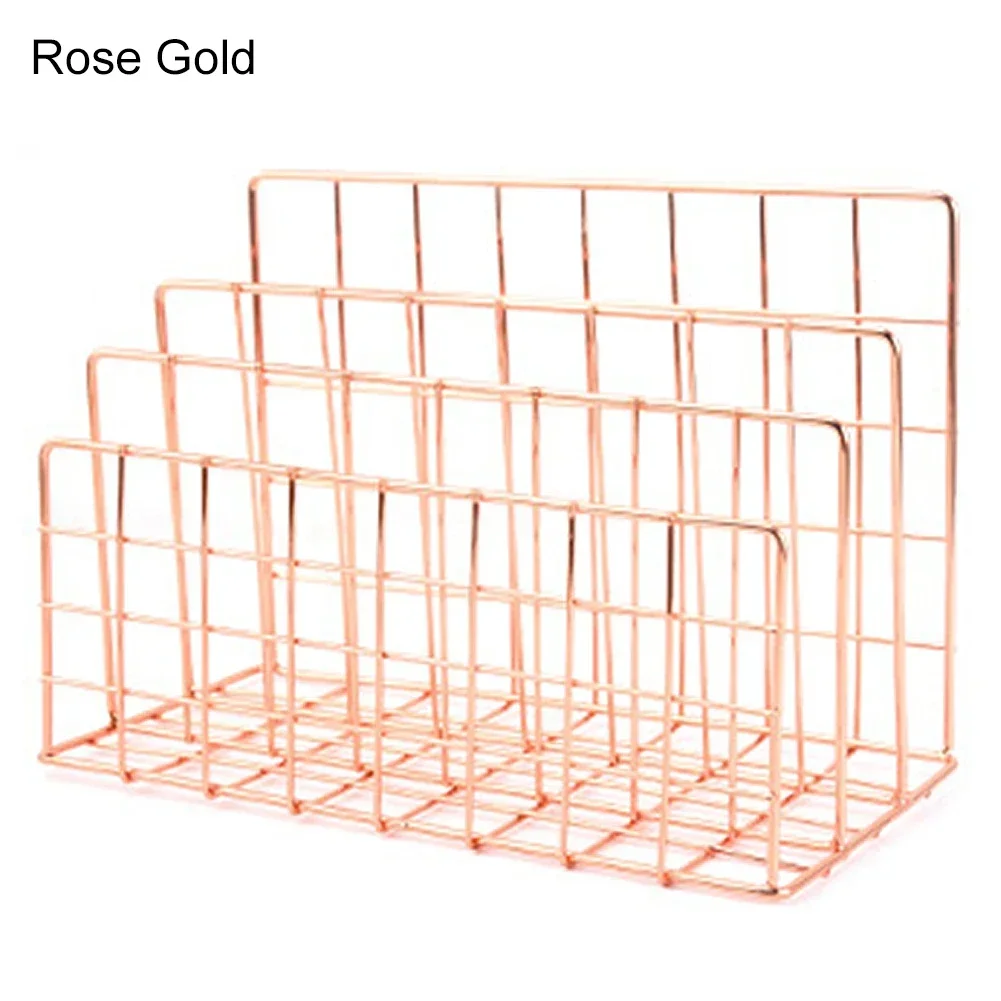 

Nordic Metal Storage Basket Minimalist Book Organizer Basket Office Desktop Sundries Holder Rose Gold Newspaper Magazine Rack