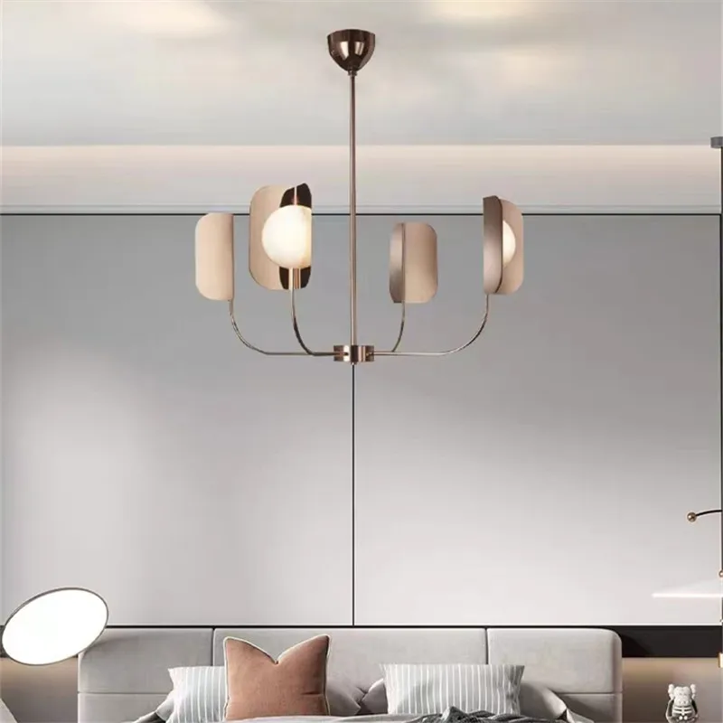 LED Leaf Chandelier Rose Gold Ceiling Chandelier For bedroom living room Indoor Decor Glass ball luxury dining Room hanging Lamp