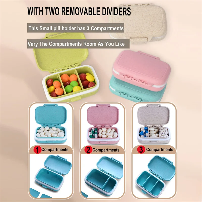 3 Grids Organizer Container For Tablets Travel Pill Box With Seal Ring Small Box For Tablets Wheat Straw Container For Medicines