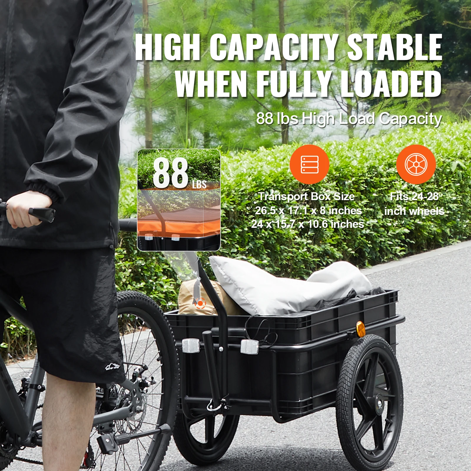 SucceBuy 88Lbs Bike Cargo Trailer Bicycle Wagon Cart Foldable Storage with 16