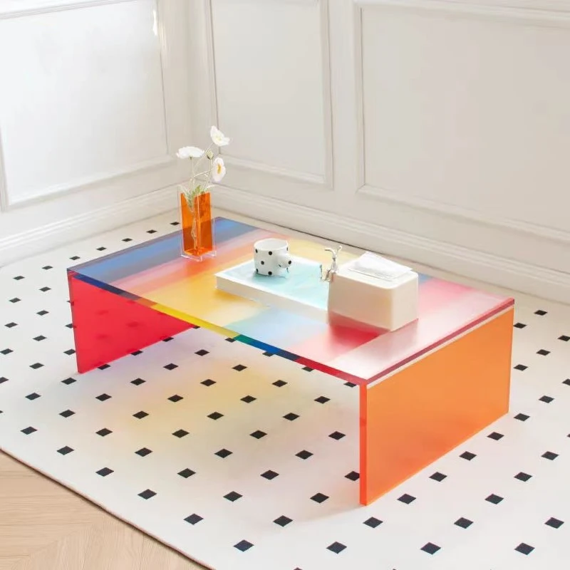

Rainbow acrylic modern coffee table with metal frame transparent design for living room furniture