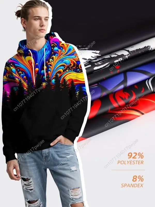 بلوفر رجالي بغطاء للرأس مطبوع ثلاثي الأبعاد مع جيوب، سويت شيرت بقلنسوة باللون الأسود والأحمر للجنسين للأولاد المراهقين