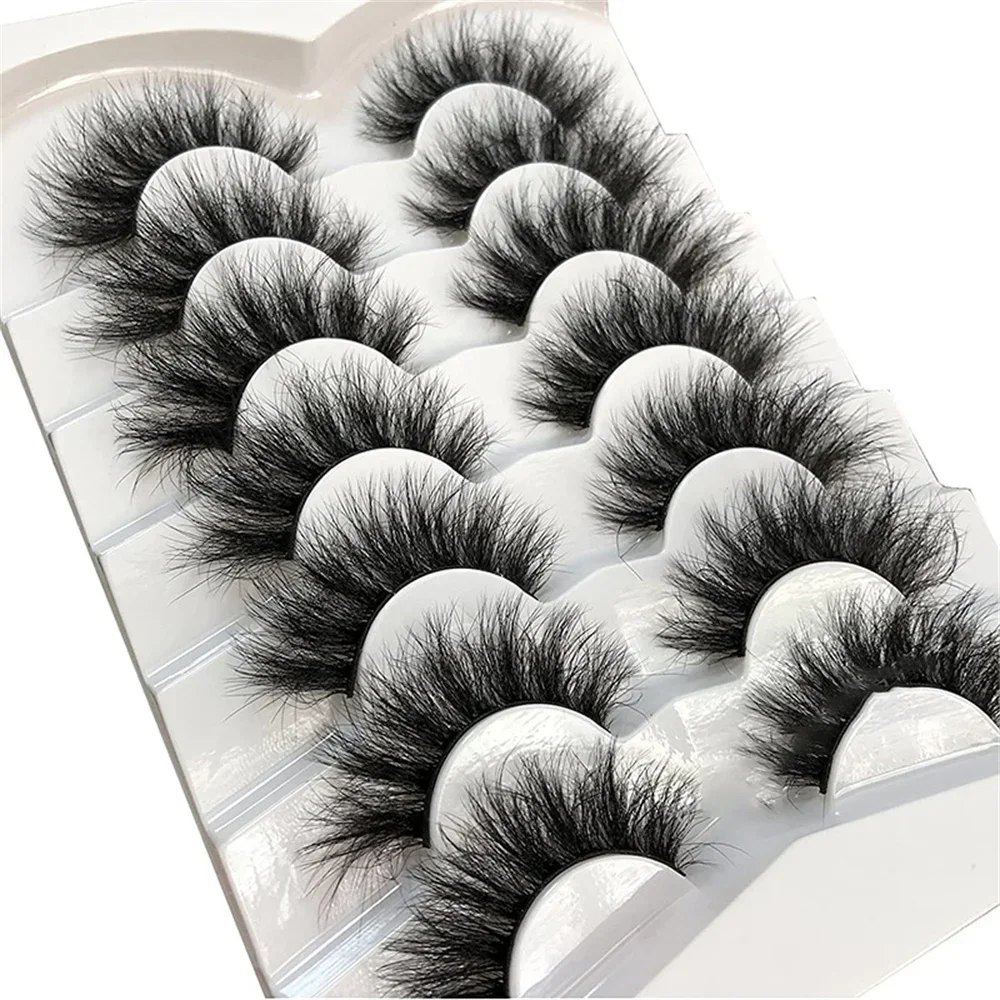 7 Pairs 6D Faux Mink Lashes Bulk Russian Volume Fluffy Natural False Eyelashes Thick Dramatic Mink Eyelashes