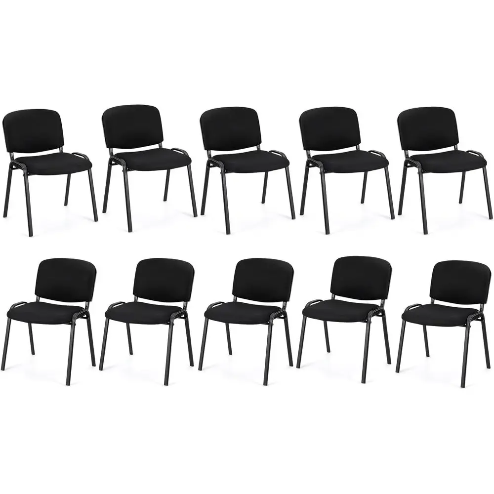 

Set of 10 Stackable Conference Chairs with Upholstered Seat and Back, Ergonomic Design for Office and Meeting Rooms, Black