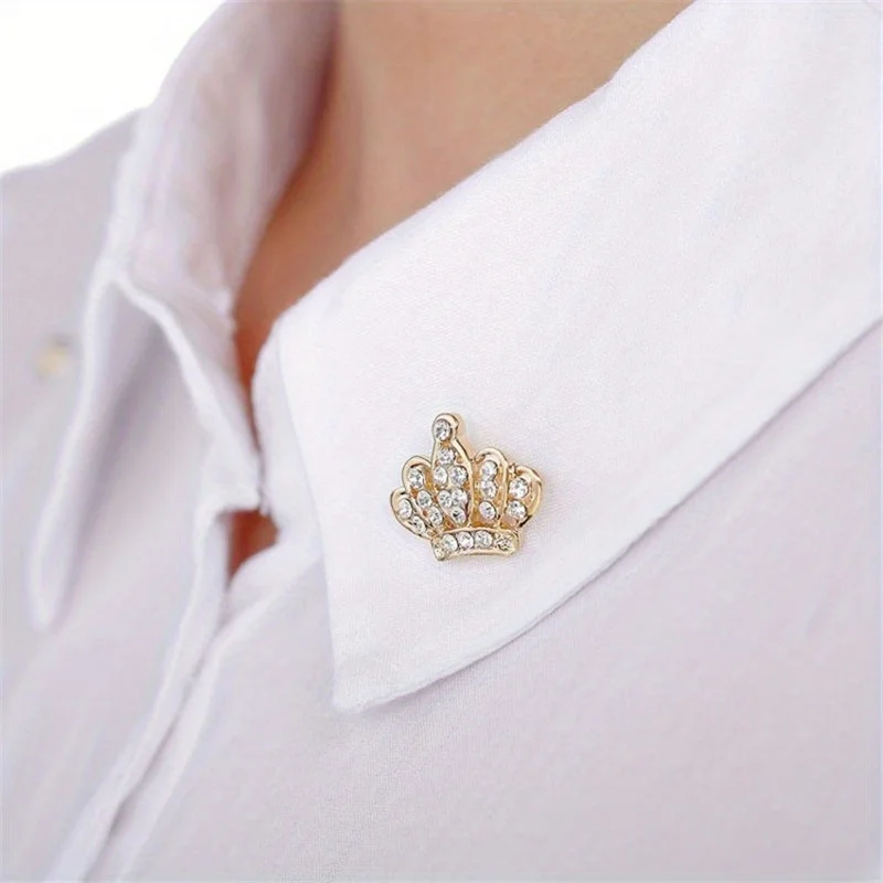 Hot 1 Pcs Unisex Women Men Crown Brooch Rhinestones Crystal Breastpin Collar Pin Jewelry Gifts 2 Colors