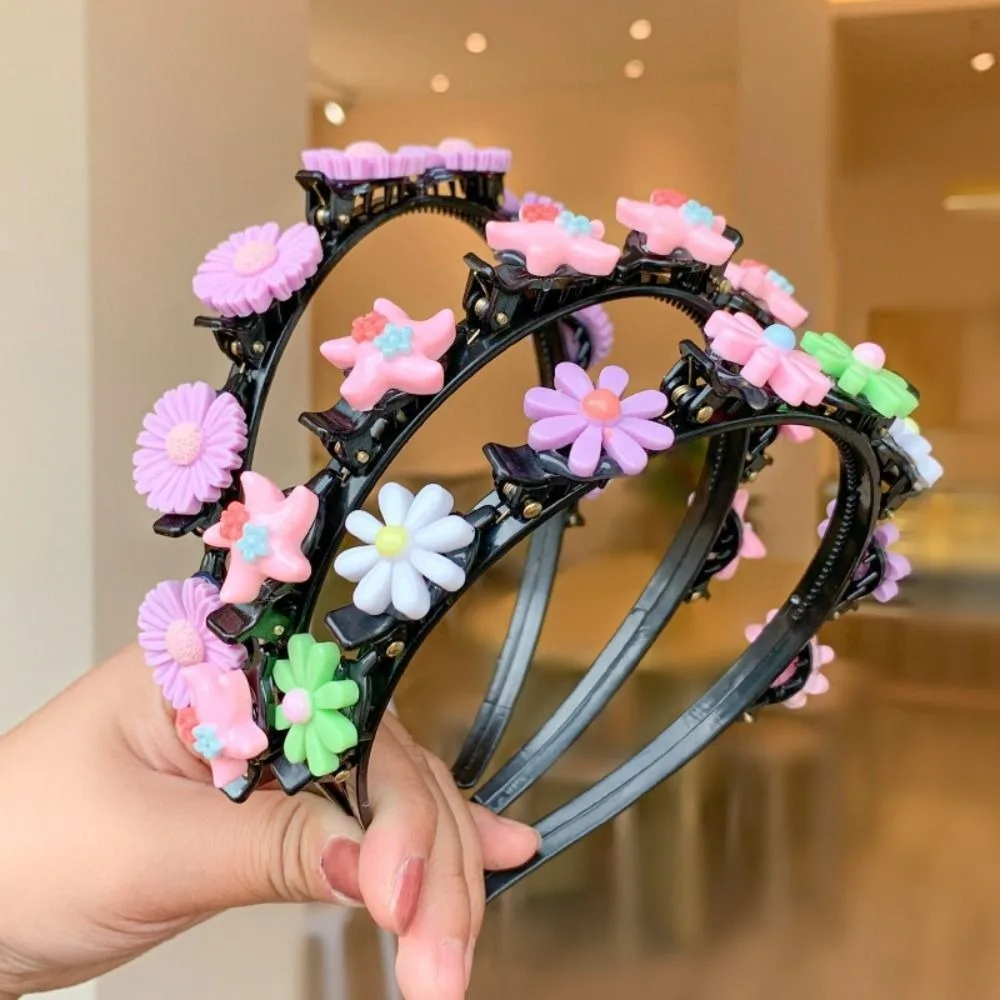 

Korean Double Bangs Hairpin Hairband Braided Colorful Flower Children's Wave Hair Hoop Kawaii Princess Kids Teeth Headband Party